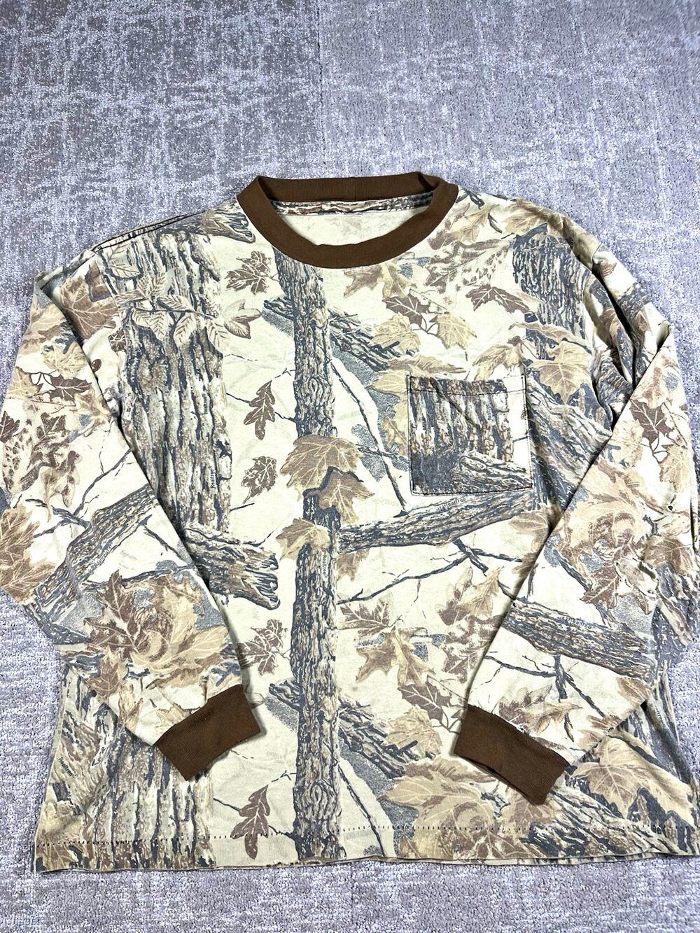 Realtree Vintage Single Stitch Camouflage Long Sleeve Pocket T-Shirt READ BELOW